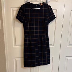 Brooks Brothers Navy and Tan Checkered Dress Size 12